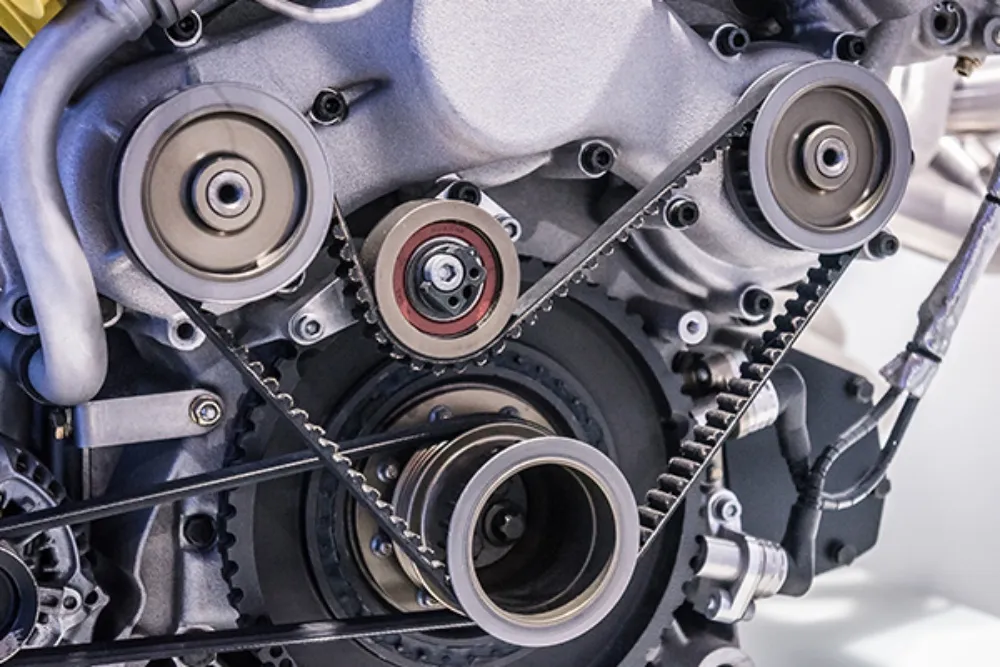 cogged v belt fitted in a standard pulley to demonstrate compatibility